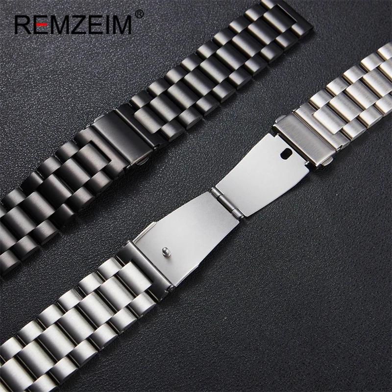 Stainless Steel Watch Band Butterfly Buckle Bracelet 20/22mm Strap for Women Men Silver Black Solid Metal Watchband Accessories