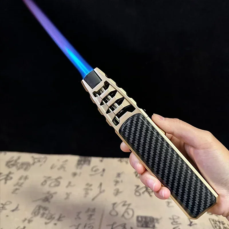 شعلة توربينية معدنية مقاومة للرياح مع قوة نار قوية لهب أزرق ولاعة غاز البوتان المستقيمة للمطبخ في الهواء الطلق والشواء واللحام #2