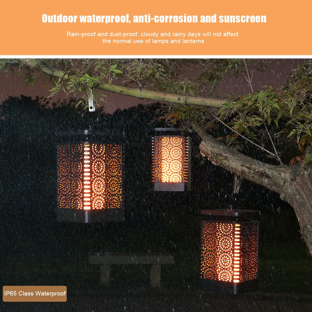 

2Pcs Solar Flame Lanscape Lights Waterproof Outdoor Hanging Solar Lights Dancing Flame Lantern Lights Auto Turn On/Off for