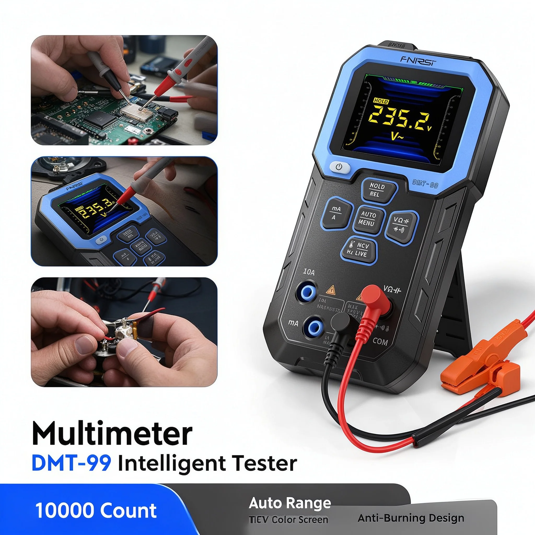 FNIRSI DMT-99 Smart Digital Multimeter 10000 Counts 2.4 TFT Color Screen True RMS AC DC Voltage Tester for Electrical Repair