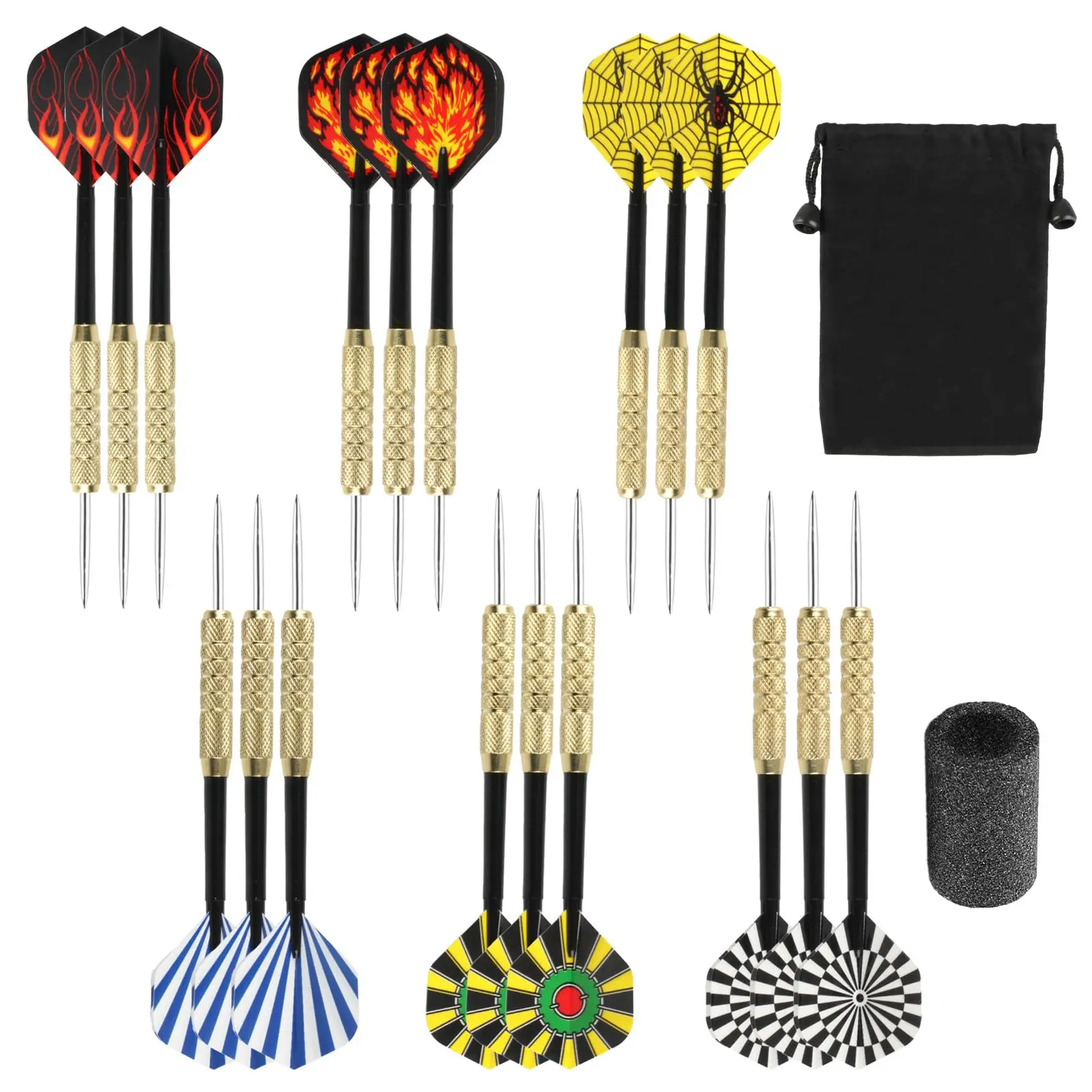 

18pk Steel-Tip Darts Set - Professional Metal Shafts w/ Sharpener & Case