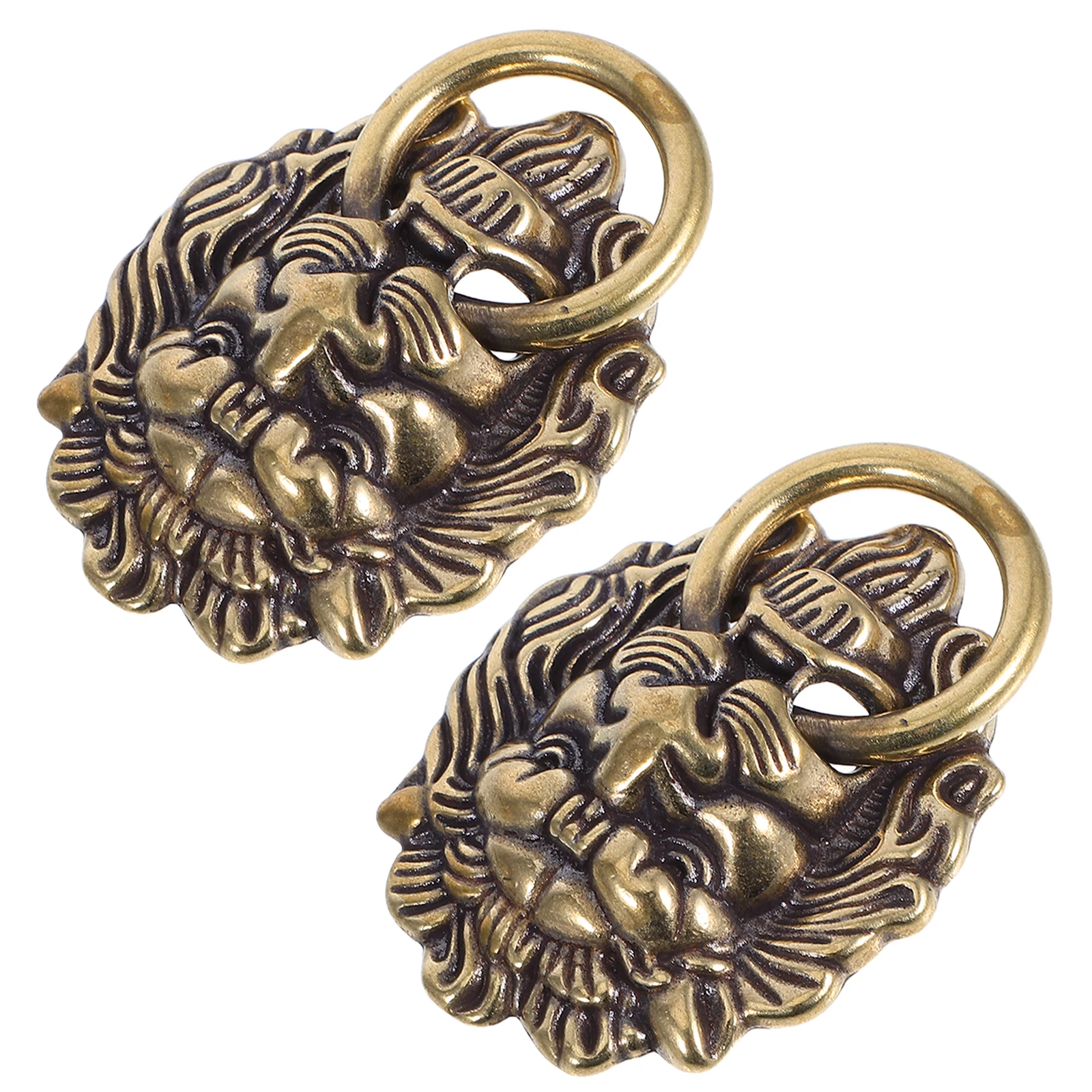 

2Pcs Elegant Lion Head Brass Door Handles Chinese Ancient Style Fancy Cabinet Pulls For Home Furniture Decorative Hardware