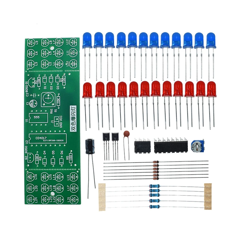 Red Blue Double Color Flashing Lights DIY Kit Strobe NE555 + CD4017 Electronic Practice Learning Kits Suite Parts Gift