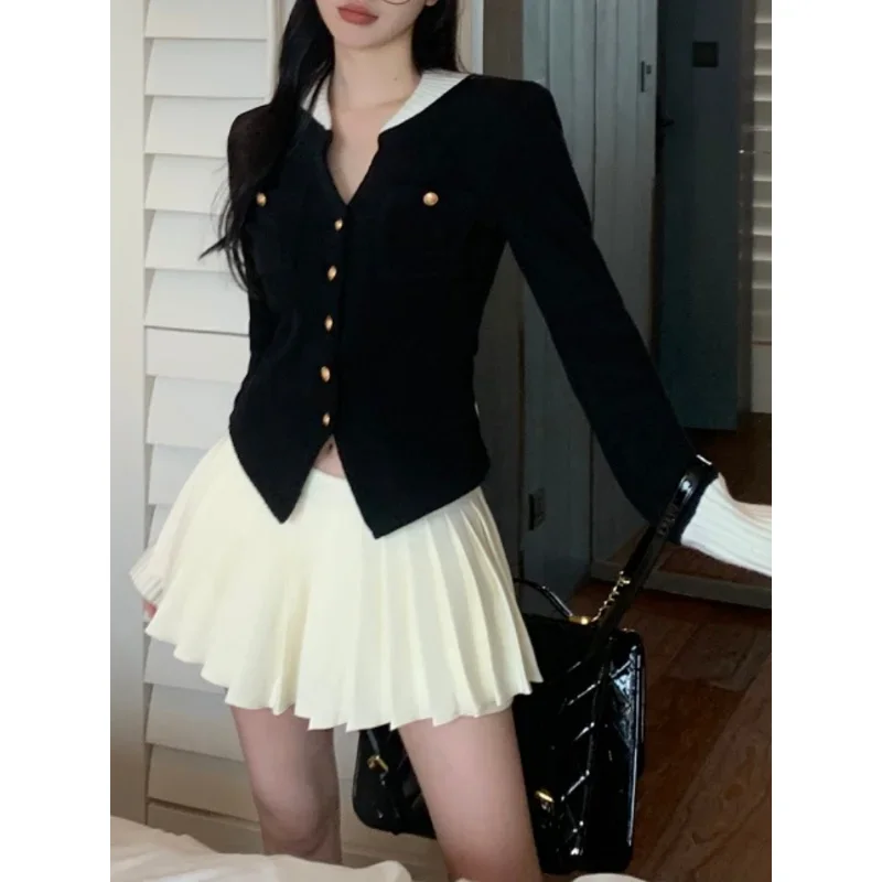 

Женский кардиган в Корейском стиле комплект с плиссированной юбкой 2 предмета в стиле ретро y2k