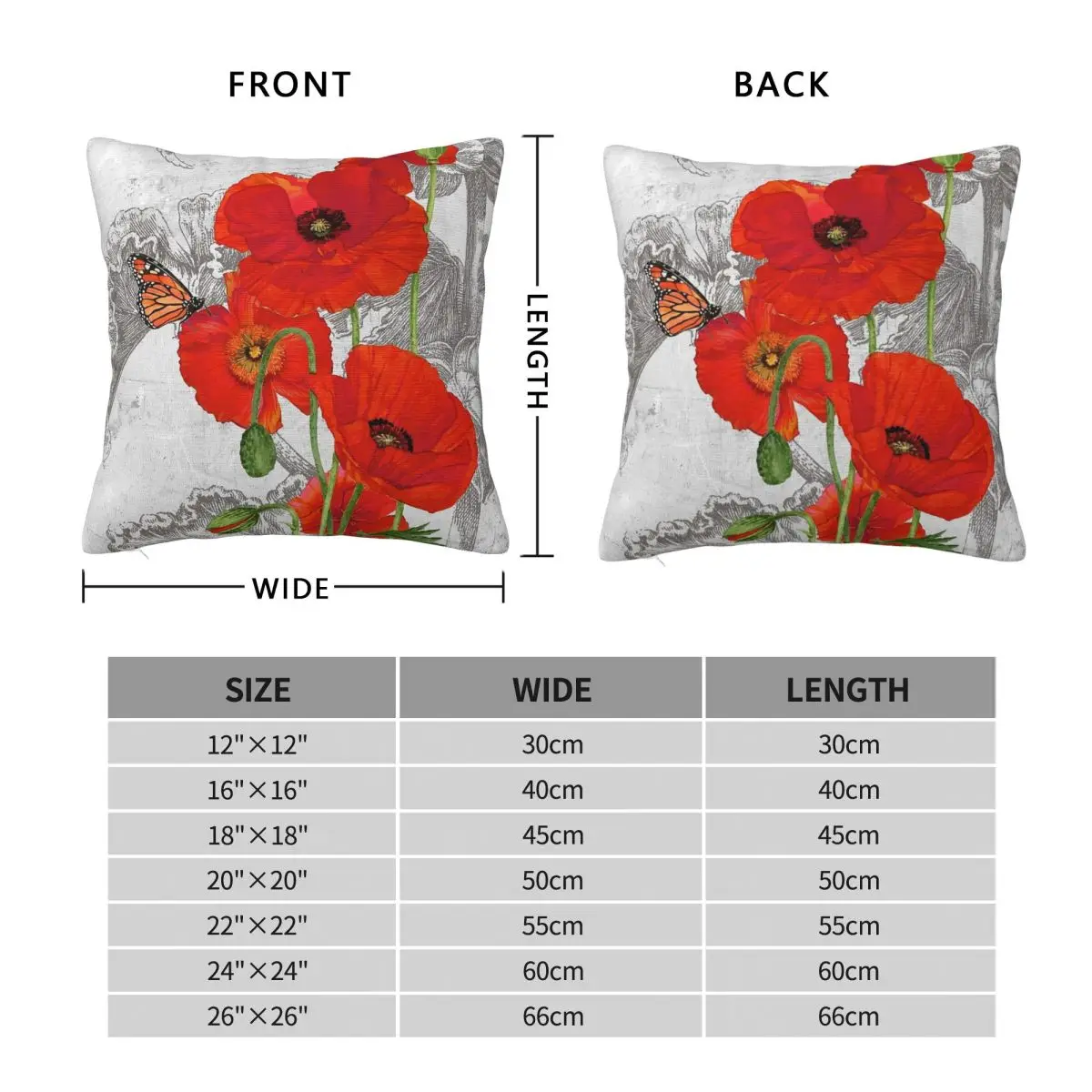 Red Poppies Square Pillowcase Polyester Linen Velvet Creative Zip Decor Pillow Case Room Cushion Cover