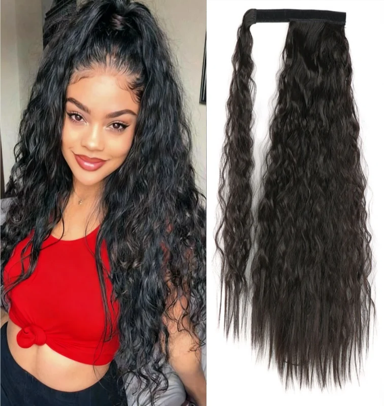 

Кукурузные волнистые вьющиеся волосы на заколке для париков, синтетические волосы для наращивания хвоста, длинные цвета омбре