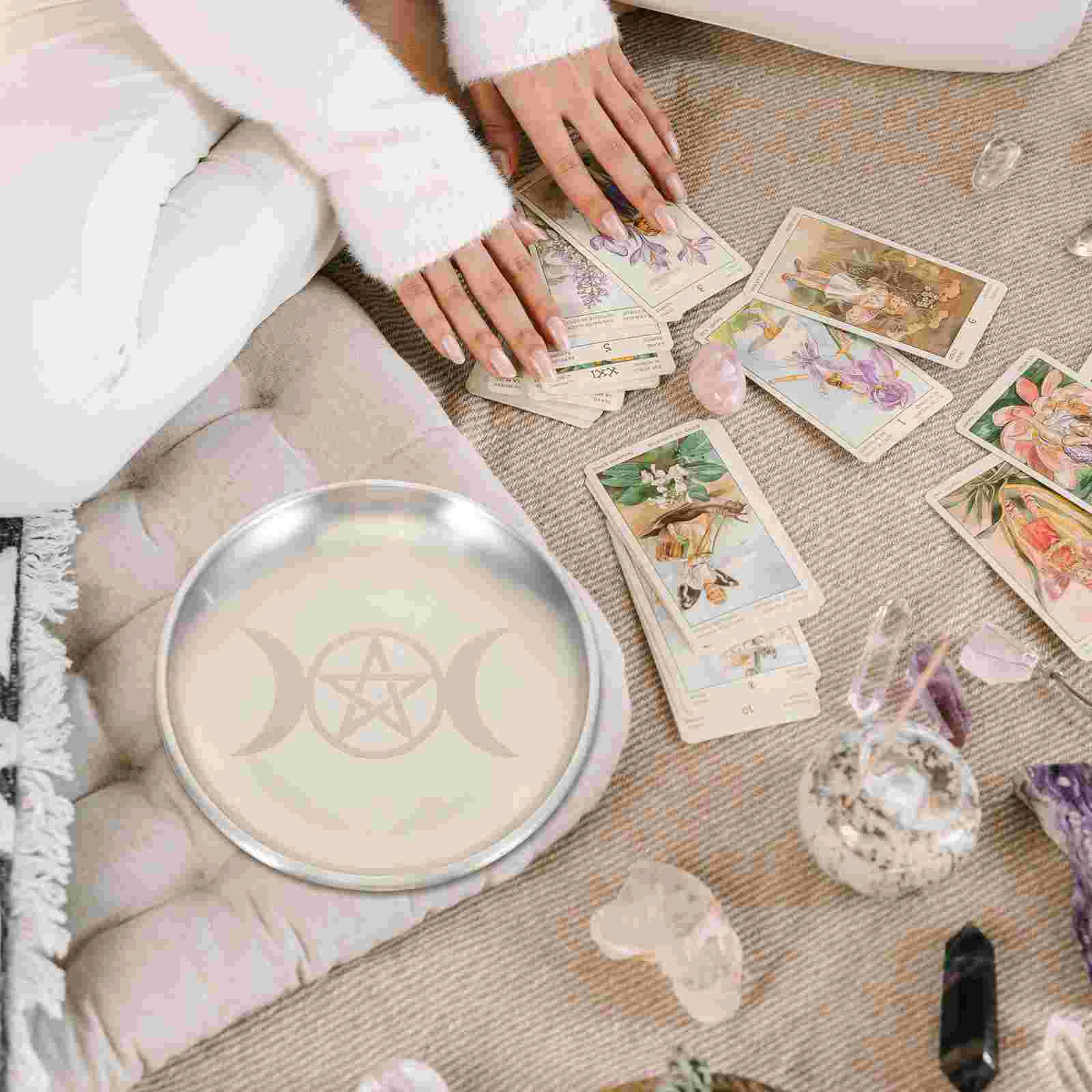 Pentagram Altar Ritual Plate Dish Flat Bowl Burning Holder Offering Fruit Tray Metal Jewelry Tray Food Snack