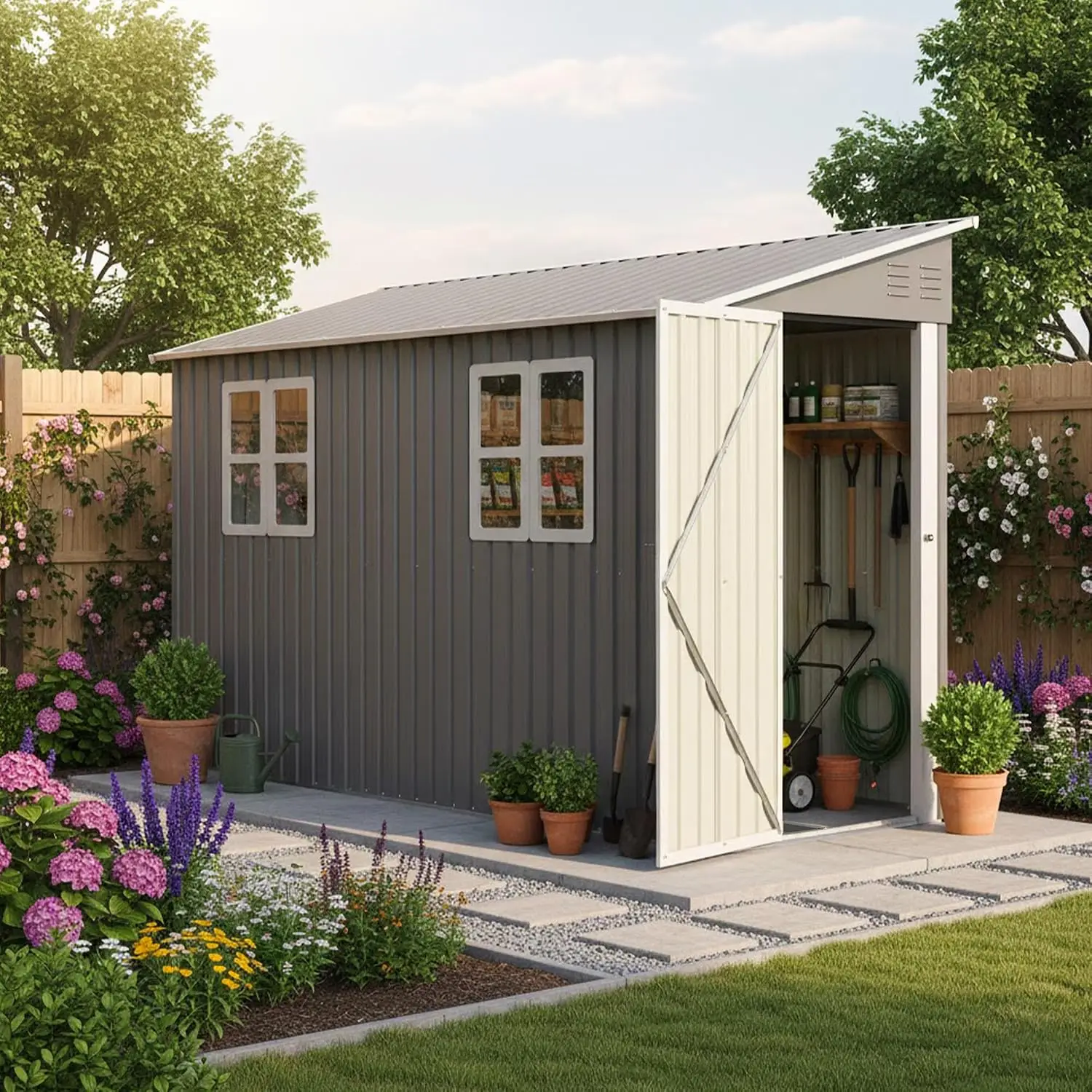 4' x 10' Metal Garden Shed Lockable Doors,Outdoor Storage Shed with Double Windows,Waterproof Shed Outside Storage, Customized