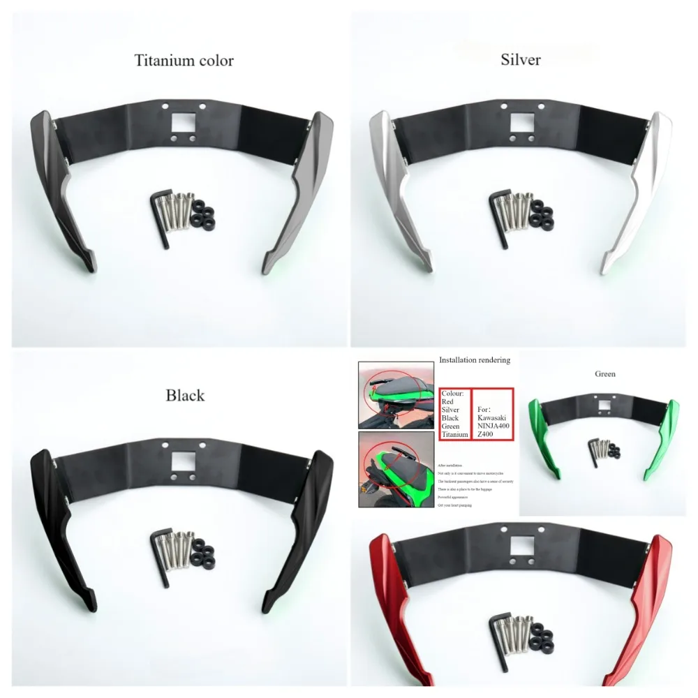 تعديل الدراجة النارية مع رف مسند الذراع الخلفي من سبائك الألومنيوم وجناح خلفي مناسب لـ Kawasaki Z400 NINJA400 Z 400 2018-2024