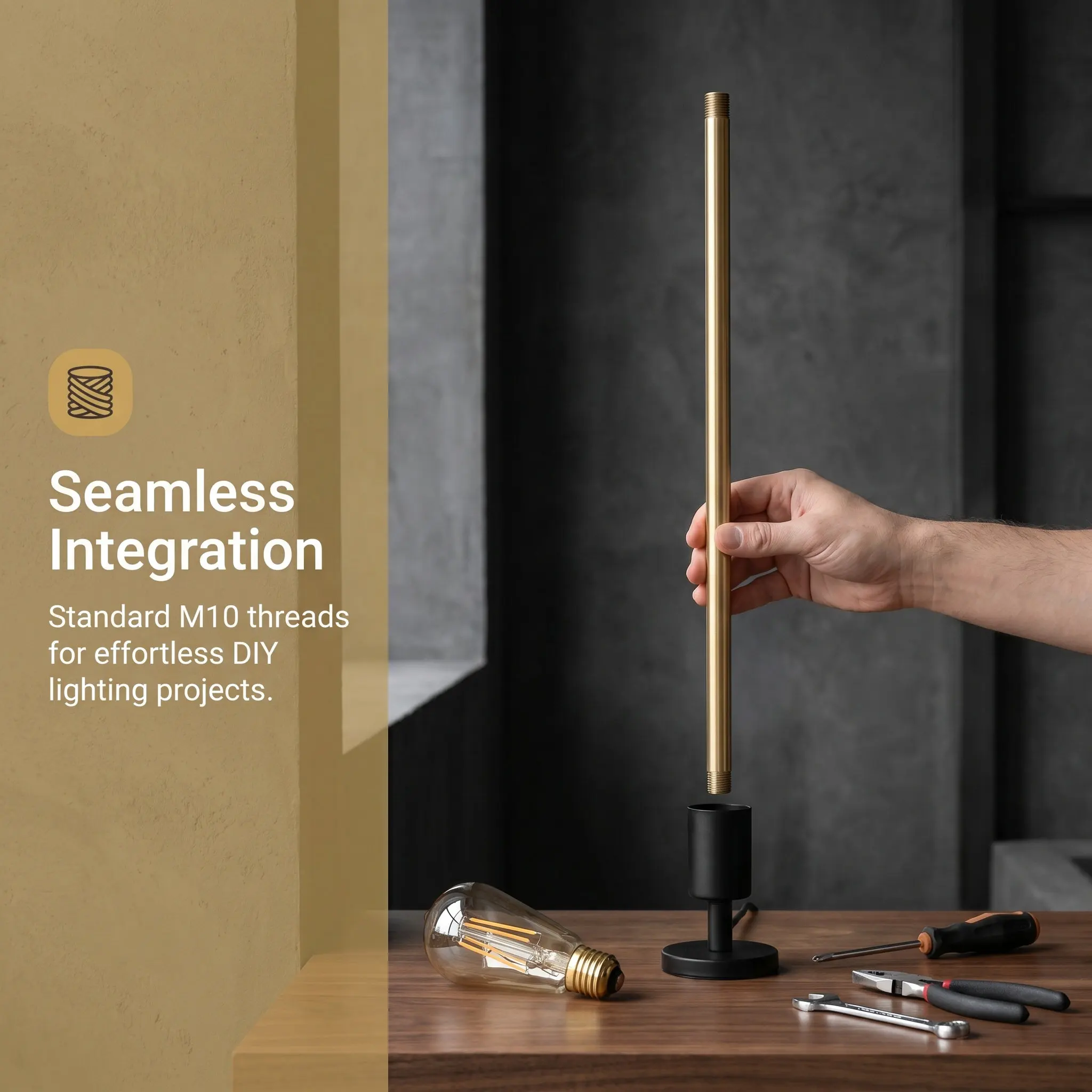 M10 Brass Lamp Pipe Hollow Threaded Extension Rod 16 Inch Retro Style for DIY Lamp Making Fixture Repair Chandelier Stems