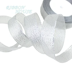 (25 yards/roll) 3/4'' (20mm) silver polyester organza ribbons Christmas packaging ribbon high-grade quality squares ribbons