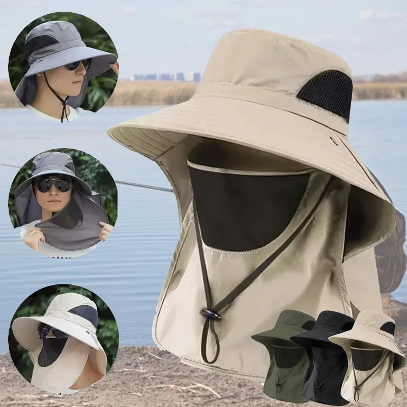 Outdoor Hiking Cycling Sun Protection Bucket Hat, Wide Brim UV Block Visor Cap Quick Drying Mesh Breathable Design