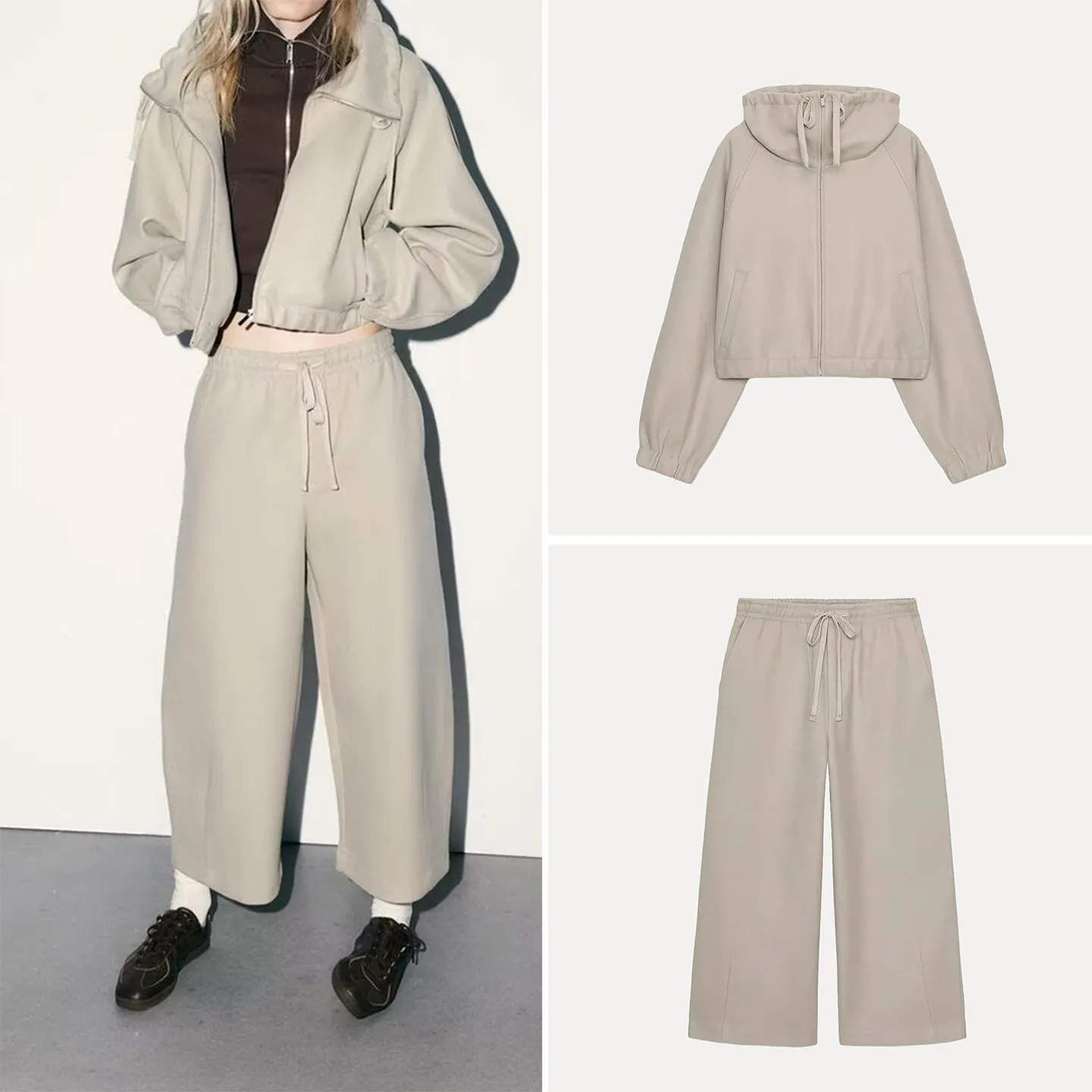 Z Damen Soft Spor Hoodie und Hose Set Winter Pendeln Sle Freizeitkleidung Lange Sve Hose mit hoher Taille Reißverschluss