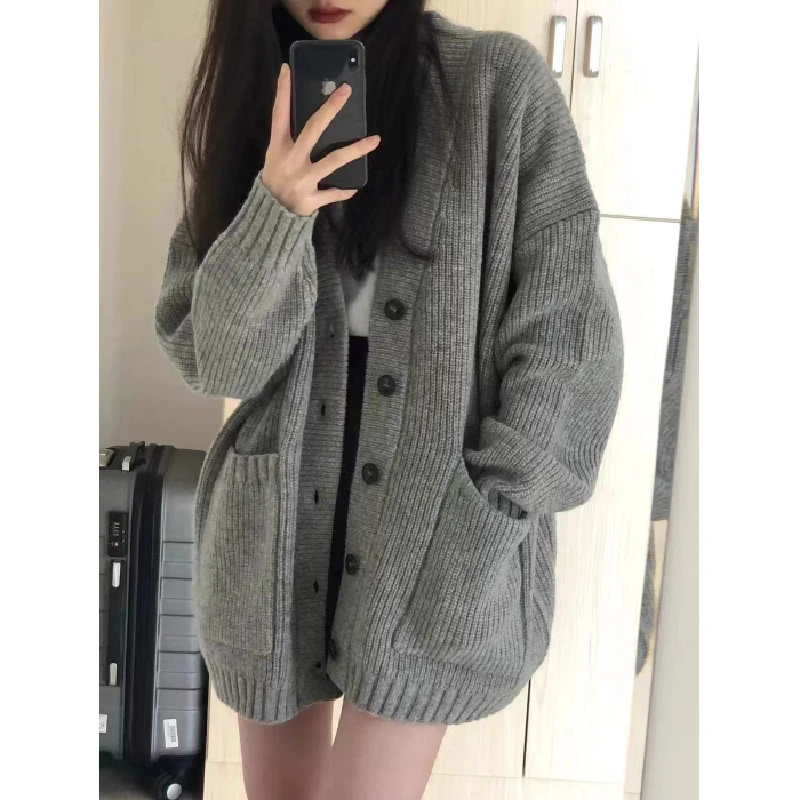 

High-End Knitted Sweater Cardigan Women's Early Autumn 2025 New Non-Balloning V-Ne Long Sve Regular Fit Faionable Oute...