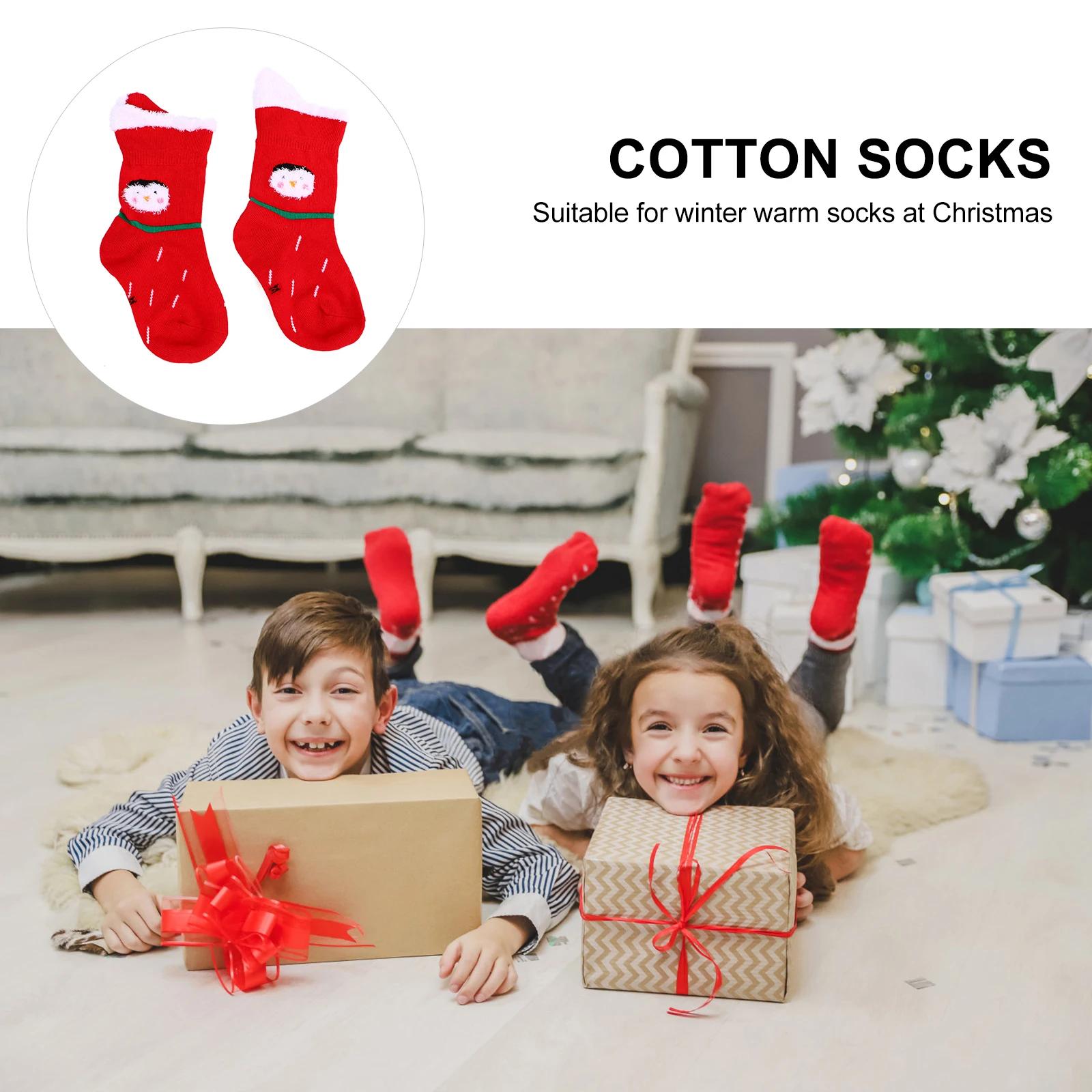 

1 Pair Breathable Combed Cotton Socks Penguin Theme Kids Christmas Socks Warm Xmas Stockings Soft Winter Socks For Children Gift