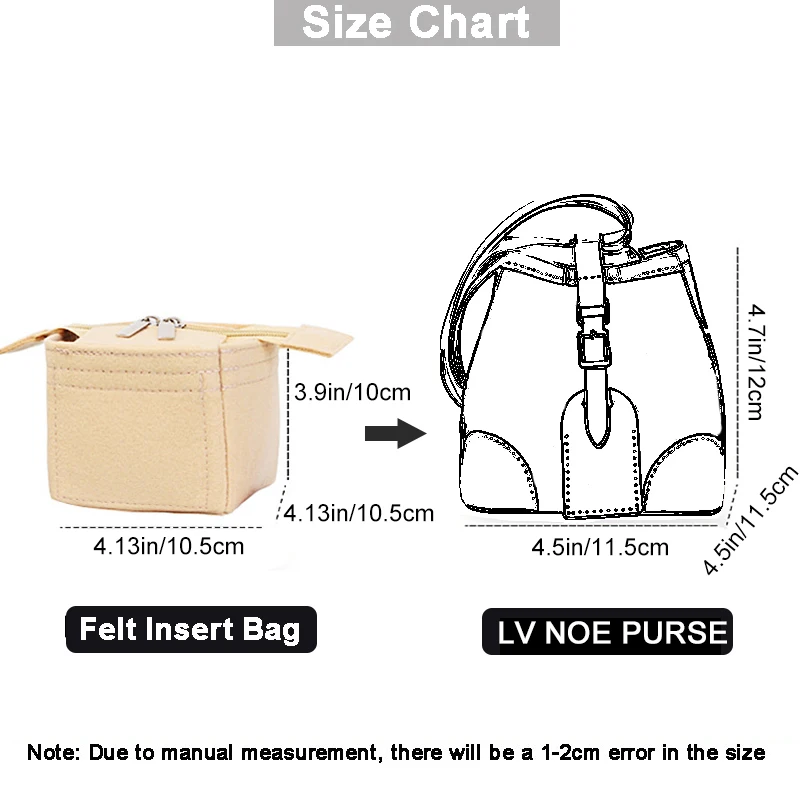 EverToner Felt Insert Bag For LV Noe Purse Siomai Bag Inner Bag Organizer Makeup Handbag Organizer Travel Inner Cosmetic Bags