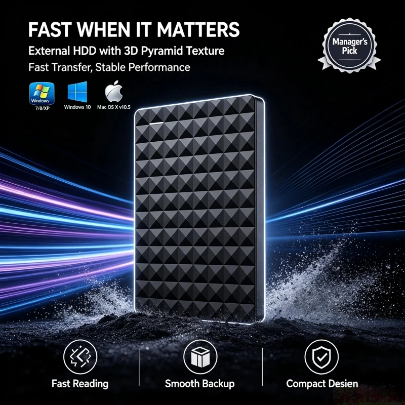 Pocket External Hard Drive, 2.5-Inch, USB 3.0 Fast Speed, Game Media Data Portable HDD, 1TB/4TB/500GB/2TB.
