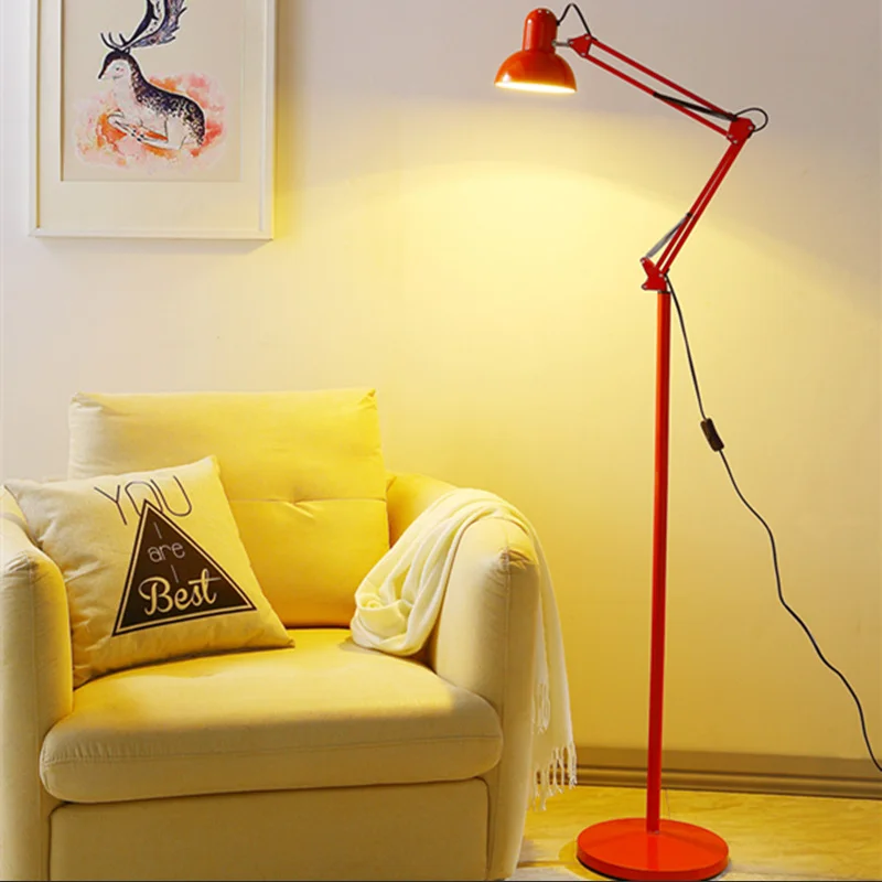 LED Floor Lamp, Metal Long Arm Foldable Embroidery Therapy Pattern Embroidery Fill Light Bedroom Living Room Study Fishing Light