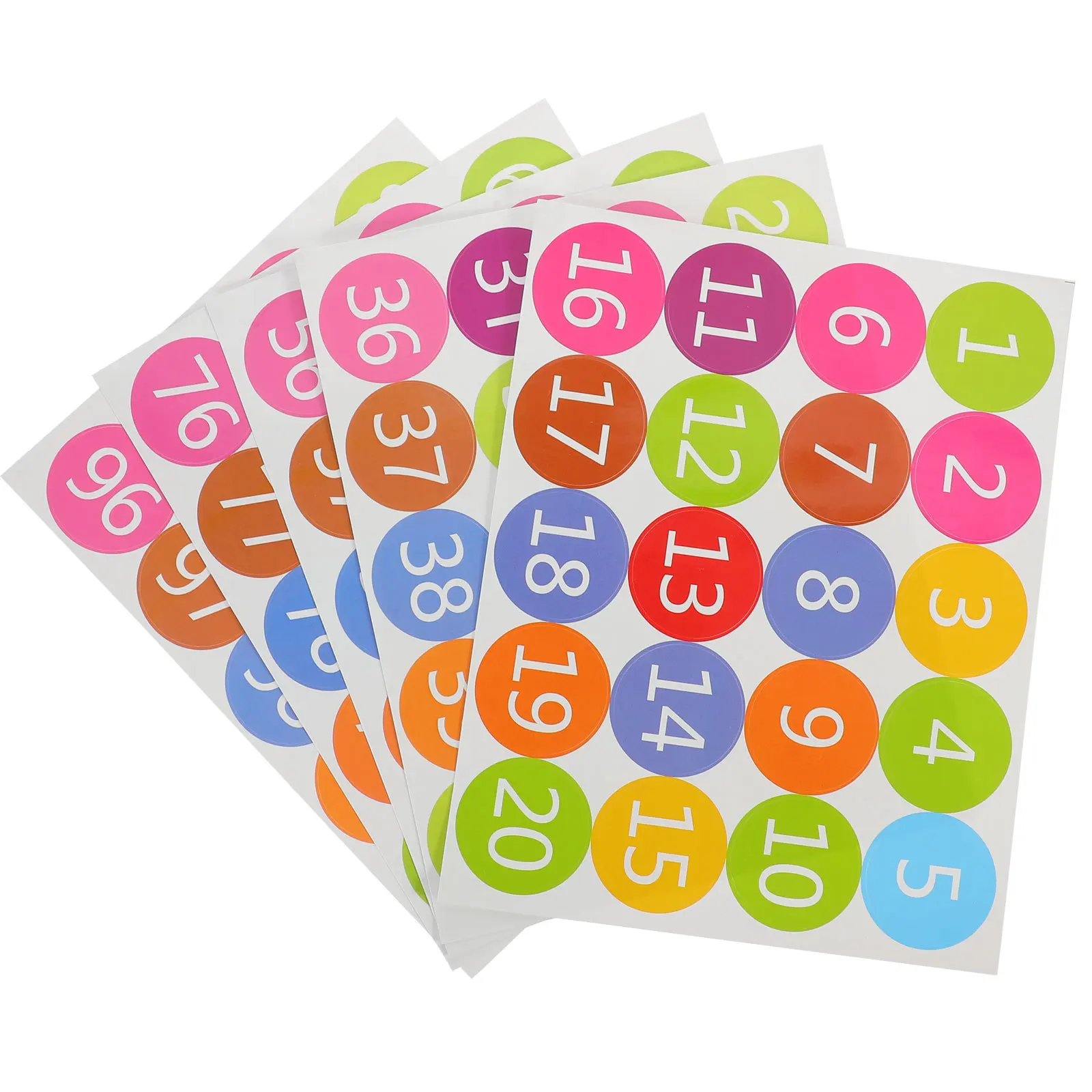 100Pcs Number Stickers Colored Self-Adhesive Labels for Classroom Office Home Organization Numbered Classification Markers