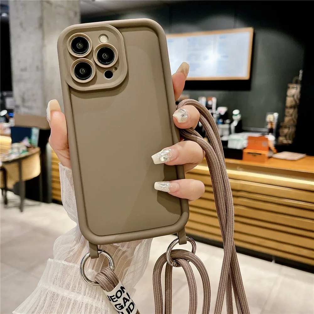 Soft Silicone Lanyard Case For iPhone 14 15 Pro Max 11 12 13 Pro XR X XS Max 8 7 14 15 Plus Crossbody Necklace Strap Phone Cover