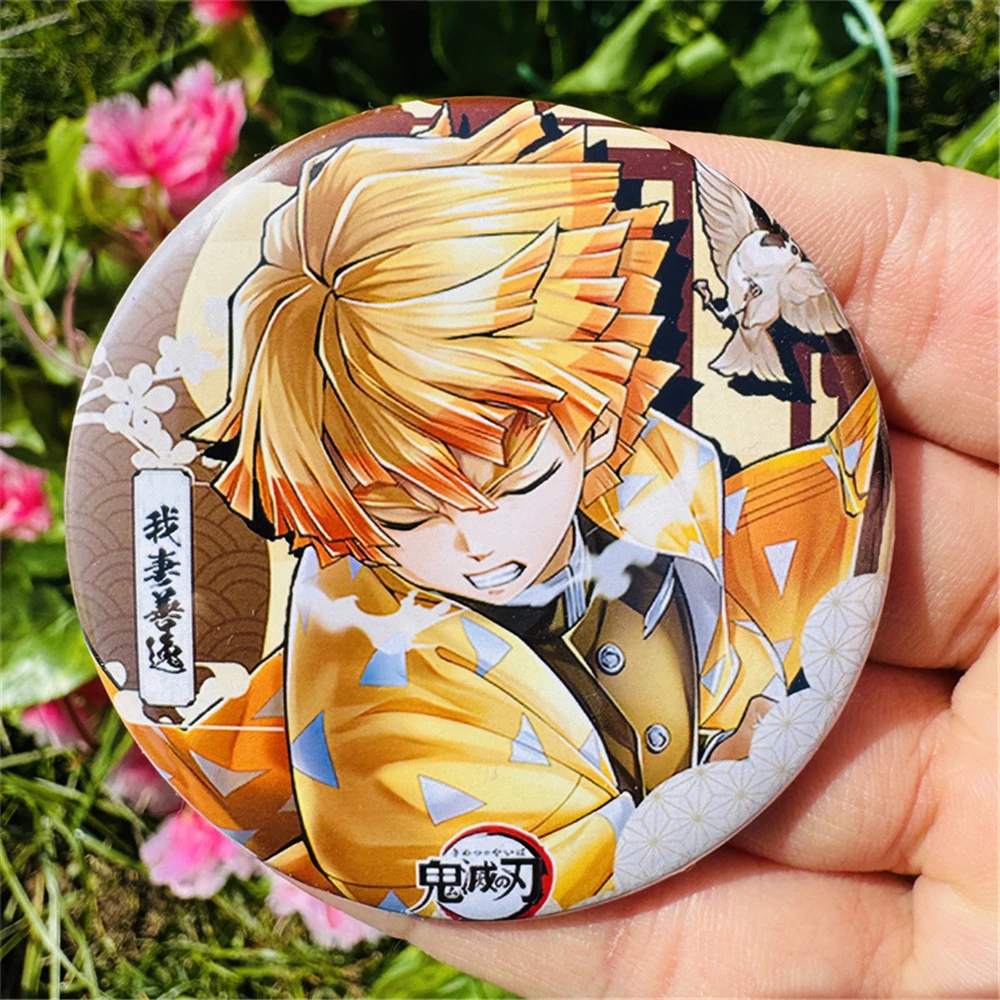 58mm Anime Agatsuma Zenitsu Hashibira Inosuke Kamado Tanjirou Kokushibo Cosplay COSTUME Badge Pin SPTE Tinplate Brooch﻿ Prop