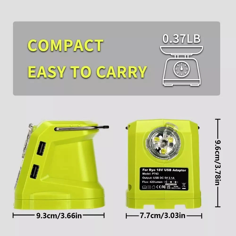 Imagem -05 - Dual Usb Conversor Adaptador para Ryobi Led Luz de Trabalho Holofotes 14.4v18v Li-ion Bateria Brilho