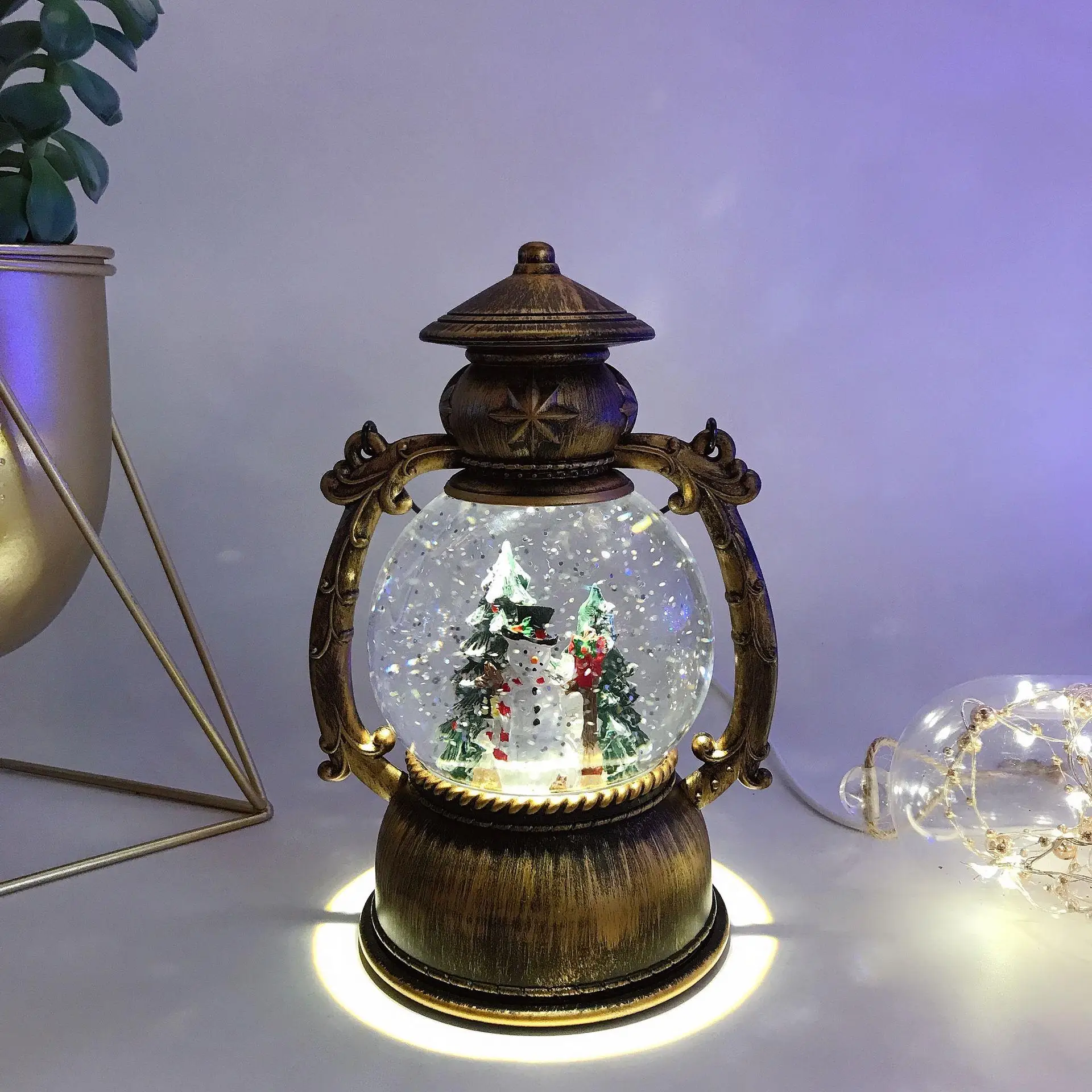 Antique Brass Christmas Music Box with Dancing Christmas Snowman Deer Sleigh Battery Powered for a Merry Christmas Birthday Gift