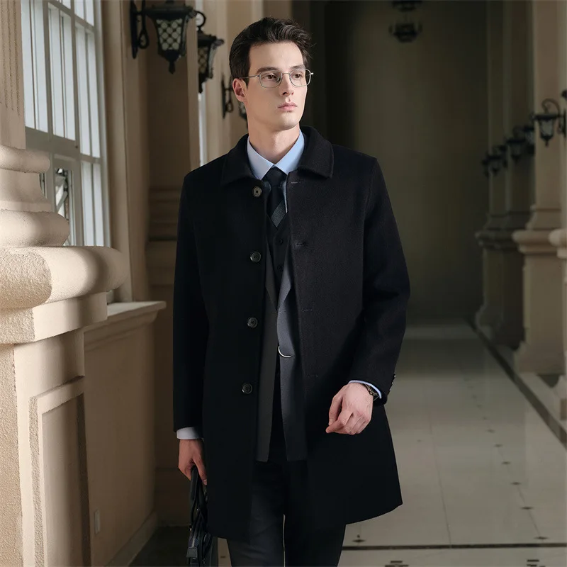 

Мужское шерстяное пальто осенне-зимнее, деловое, средней длины, 100% шерсть, легкое, роскошное, универсальное, кашемировое, тренчкот