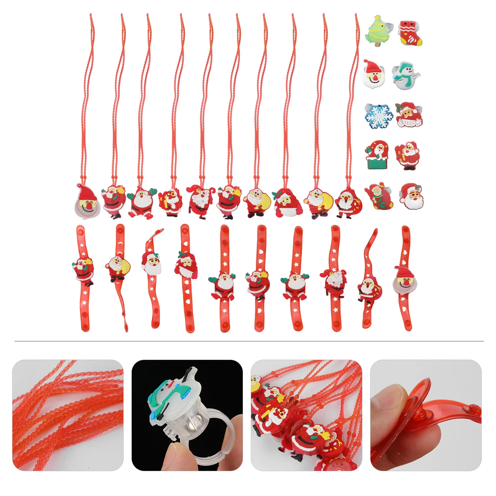 

30 Pcs Christmas Wristbands Toys Bracelets LED Xmas Ring Slap for Kids Necklace
