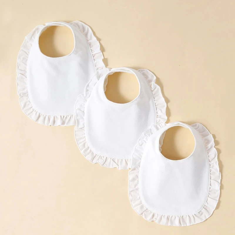 

3 Pcs Baby Girls' Saliva Towel 100% Cotton Soft Comfort Lace White Simplicity 0-2 Yeas Old