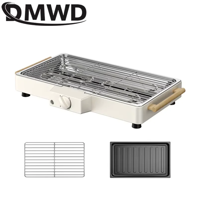 Dmwd-多機能電気無煙グリドル、バーベキューグリル、ベーキングパン、串家庭用機械、油ドリップパン付きバーベキューグリル
