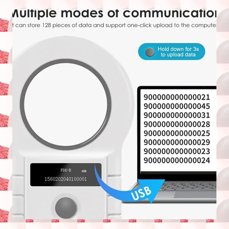 

134.2Khz RFID Animal Chip Reader 15 Digits Pet ID Scanner EMID FDX-B Microchip Tag Registration For Cow Fish Dog Durable White