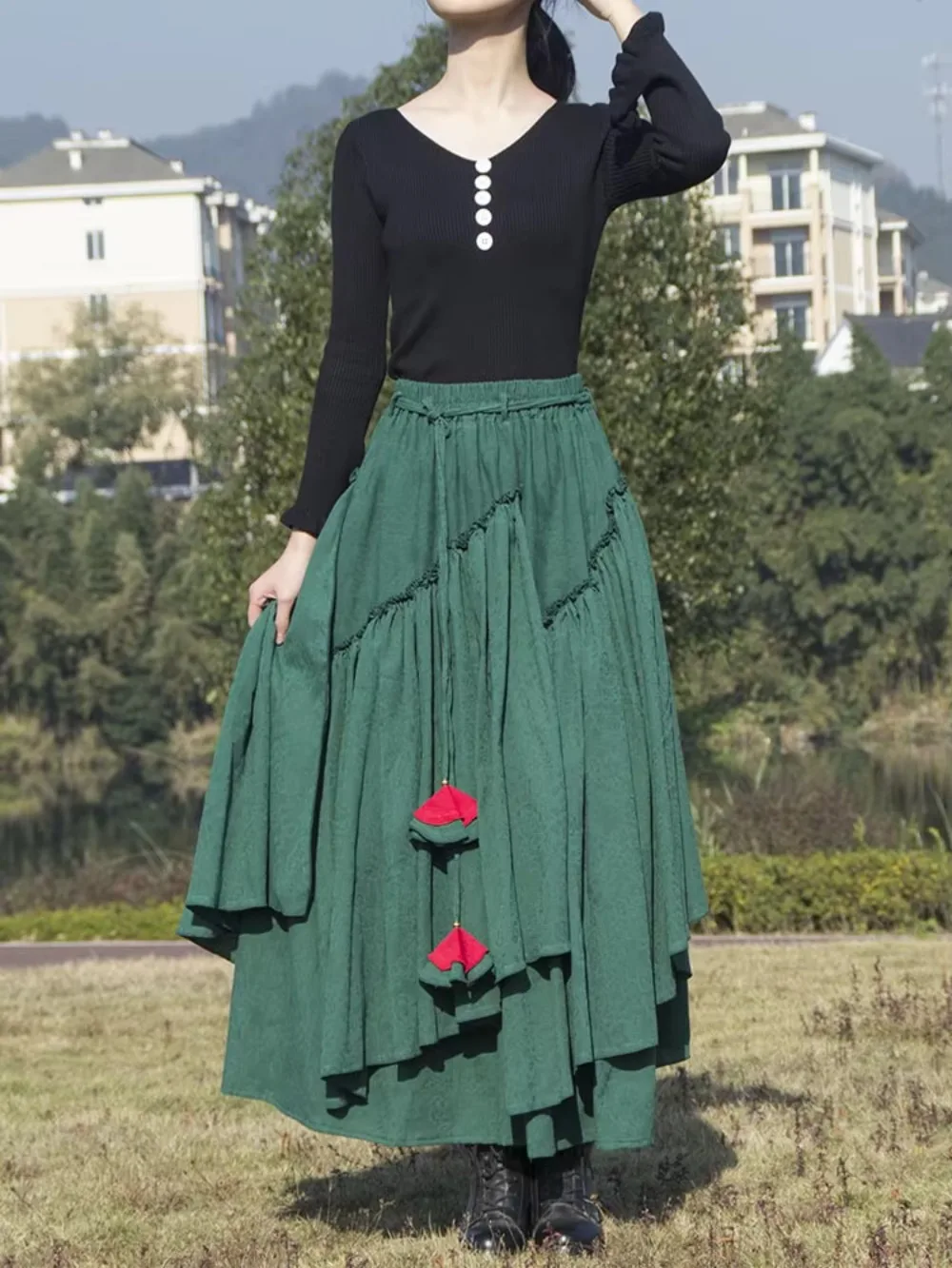 Cotton Linen Women Muslim Long Skirts Medieval Skirt Solid Retro Ethnic Style Irregular Hem Ball Gown Skirt Elegant 2025 Eid