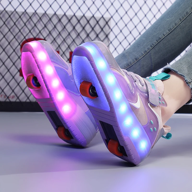 Megmunkalás Összekapcsol vel ligh Úthenger skates 2 wheels bel Diák Kerék cipők multi-functional Lélegezhető minőségű Kékcsóka skates