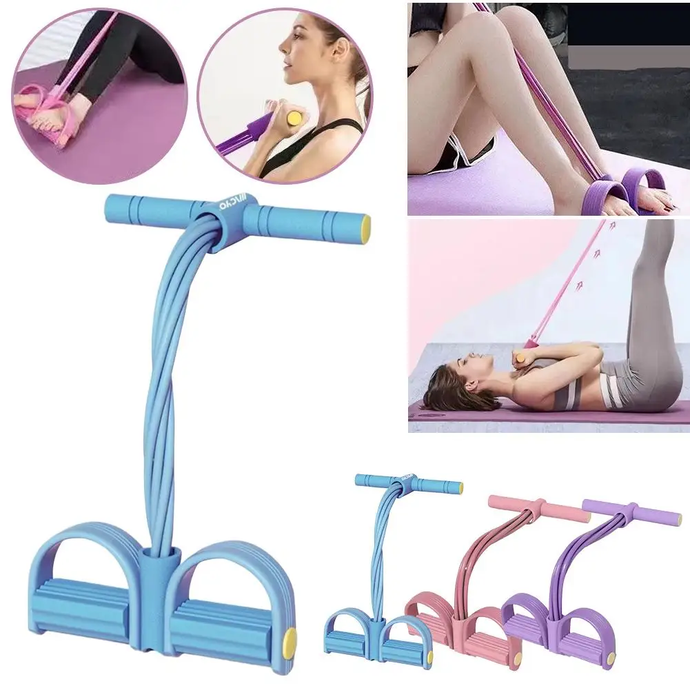 Multi-Functional Four-Tube Pedal Tensioner Yoga Elastic Band Home Fitness Equipment Abdominal Strengthening Tension Rope