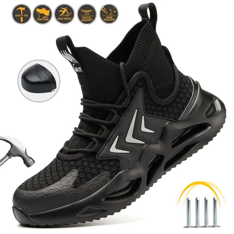 

Мужские защитные рабочие ботинки со стальным носком, противоударная, противопрокольная, дышащая верхняя часть, легкая промышленная обувь для весеннего использования на открытом воздухе