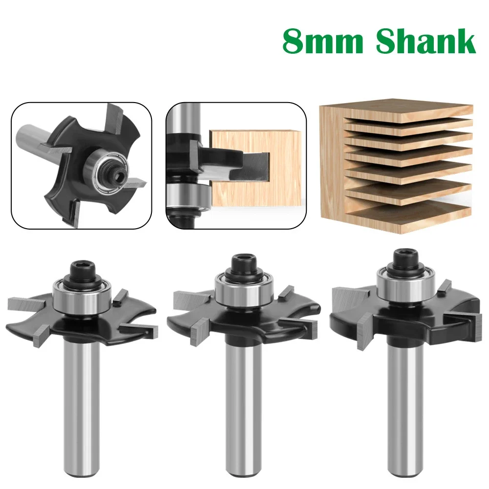 

1pc 8mm Shank Ball Bearing Four-Blade T-Slot Biscuit Joint Slot Cutter Joint Slot Router With Bearing Router Bit Woodworking Too