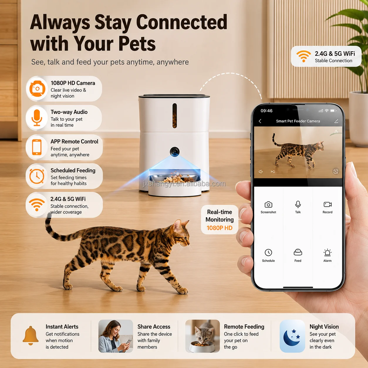 Wholesale 1080P Camera Smart Pet Feeder Tuya WiFi Remote Control Automatic Cat Food Dispenser With Stainless Steel Bowl