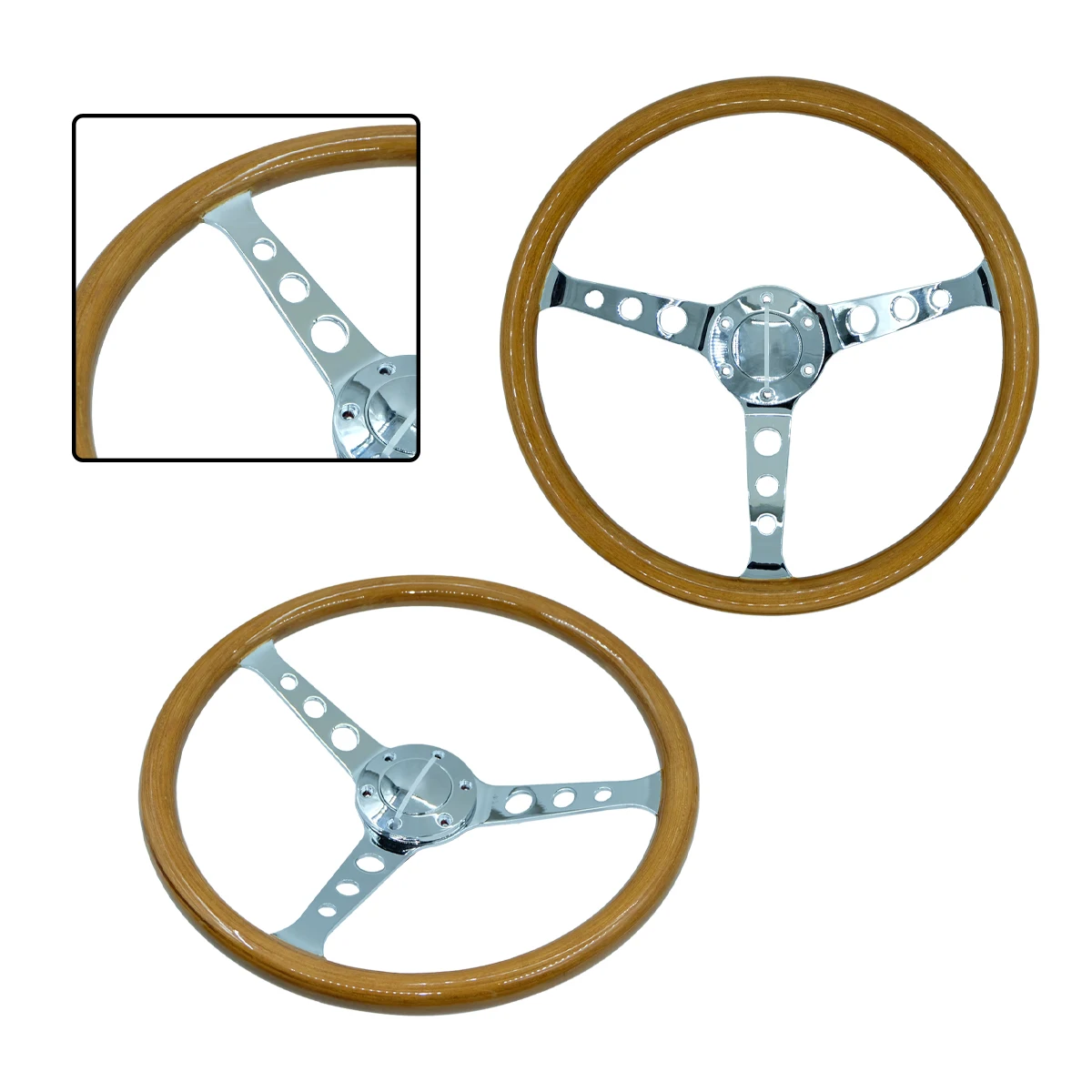 

15 Inch 380MM Solid Wood round Hole Stainless Steel Racing Game Steering Wheel for Car Modification