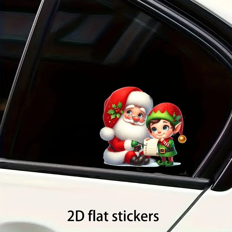 1Pc 2D Flat Santa & Elf Vinyl Sticker, Holiday Decal for Laptop Bottle Truck Phone Motorcycle Window Cup, Christmas Gift