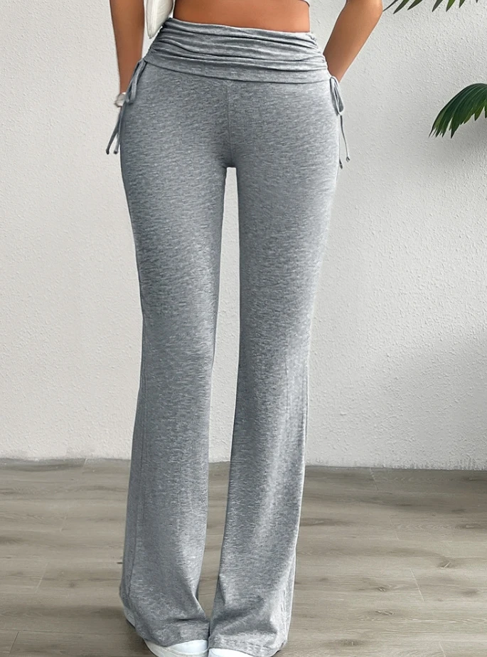 Calça plissada justa feminina, de fundo casual, monocromática, calça feminina elegante, moda sexy, nova, Y2K, 2024