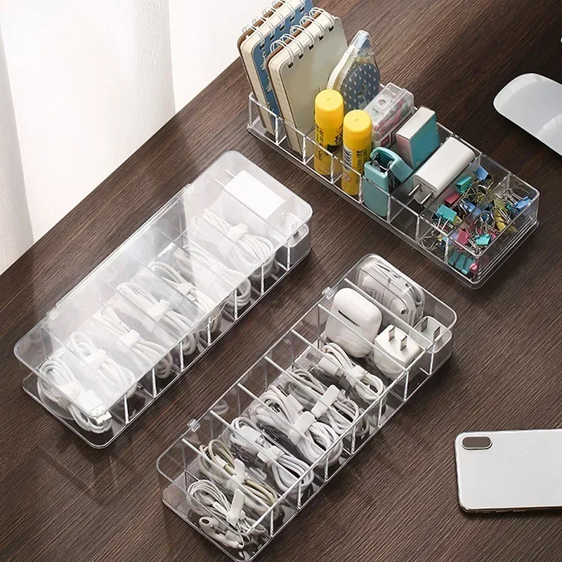 Cable Storage Box Transparent Plastic Data Line Storage Container Desk Stationery Makeup Organizer Key Jewelry Box Office Holder