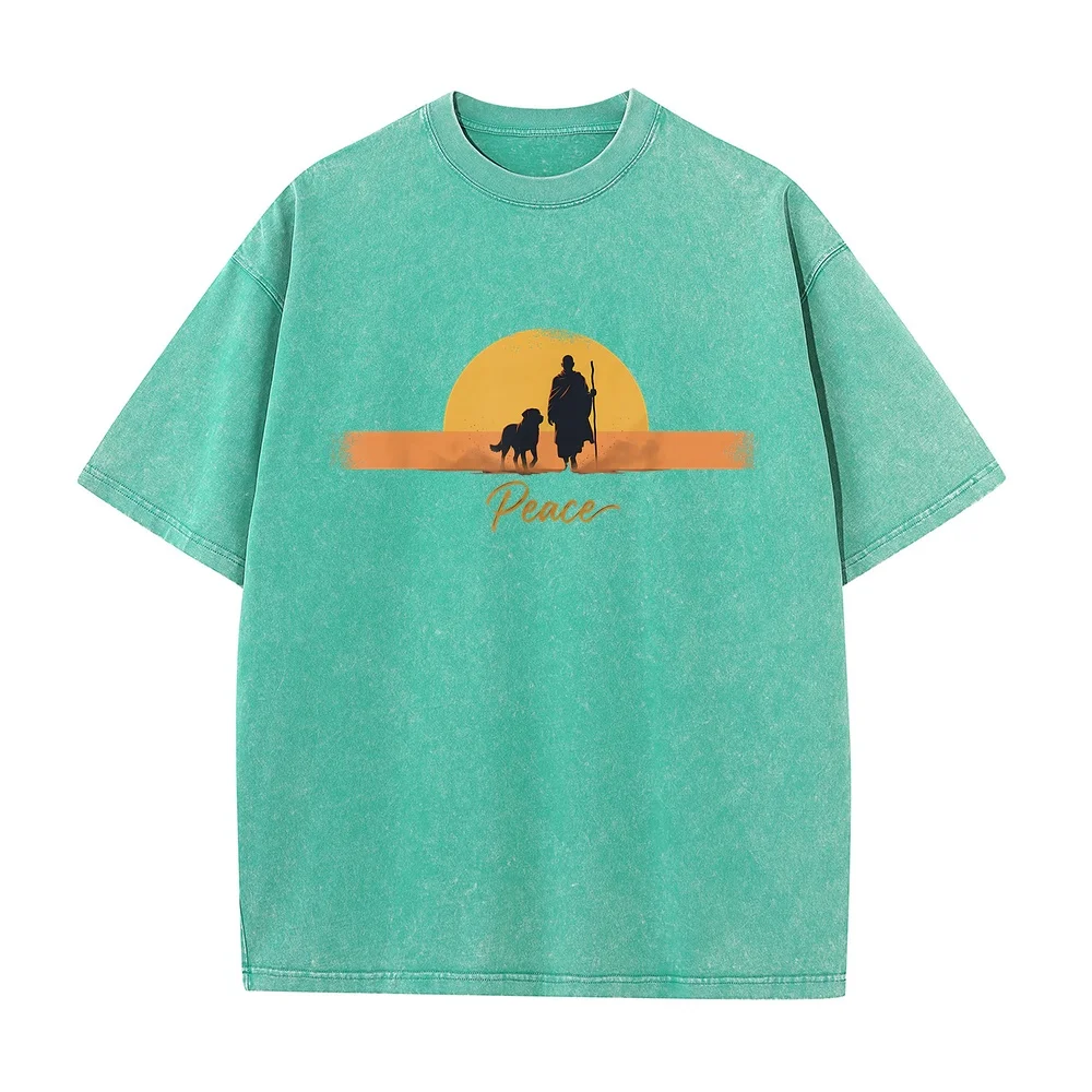 Peace Minimalist Zen Art Walk for Monks with Aloka Dog T-Shirt Freeshippings Items 한국인 Playeras Para Hombres Short Sleeve
