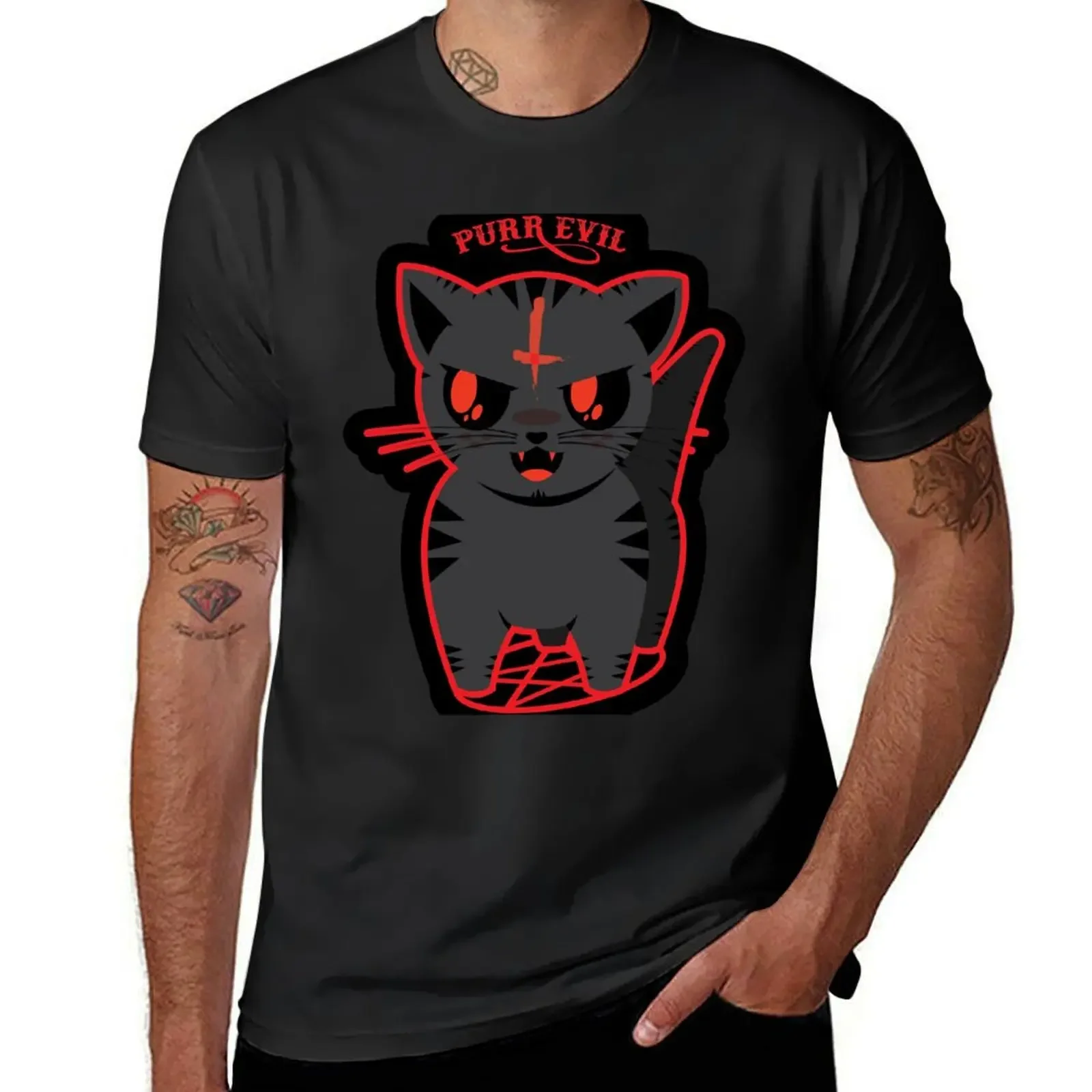 Purr Evil - Black Cat T-Shirt street wear plus size clothes cotton graphic tees clothes for men