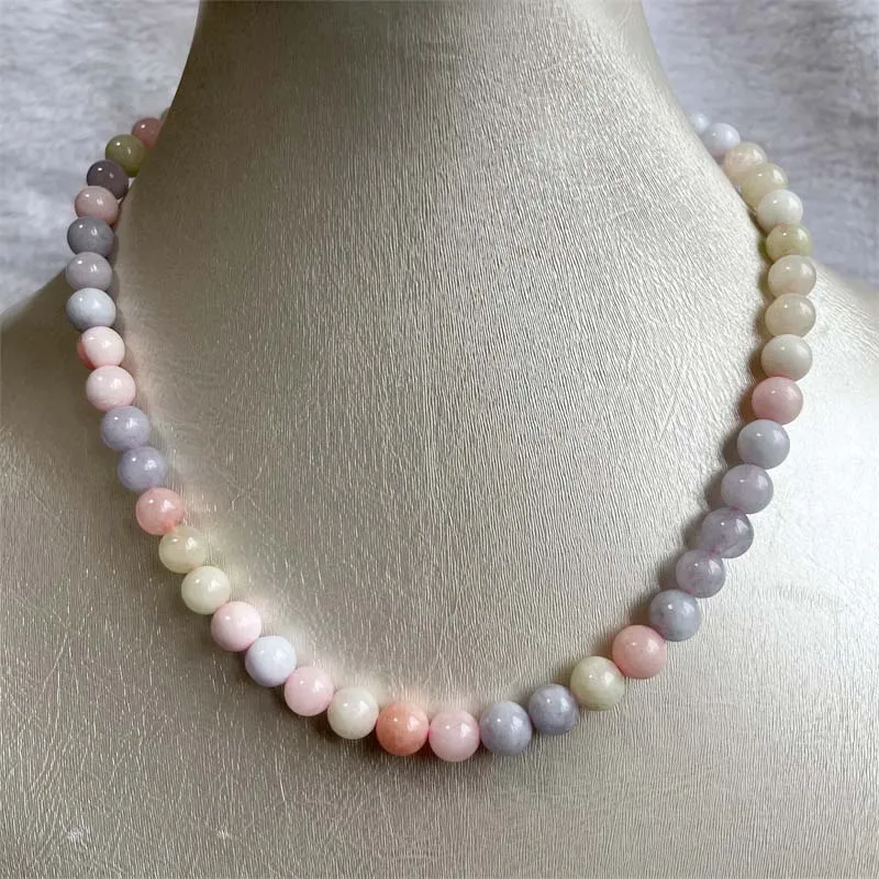 

8MM Opaque Morganite Necklace Pink Blue Natural Stone Jewelry Chocker Beaded Mother Daughter 35/40/45/50/55cm