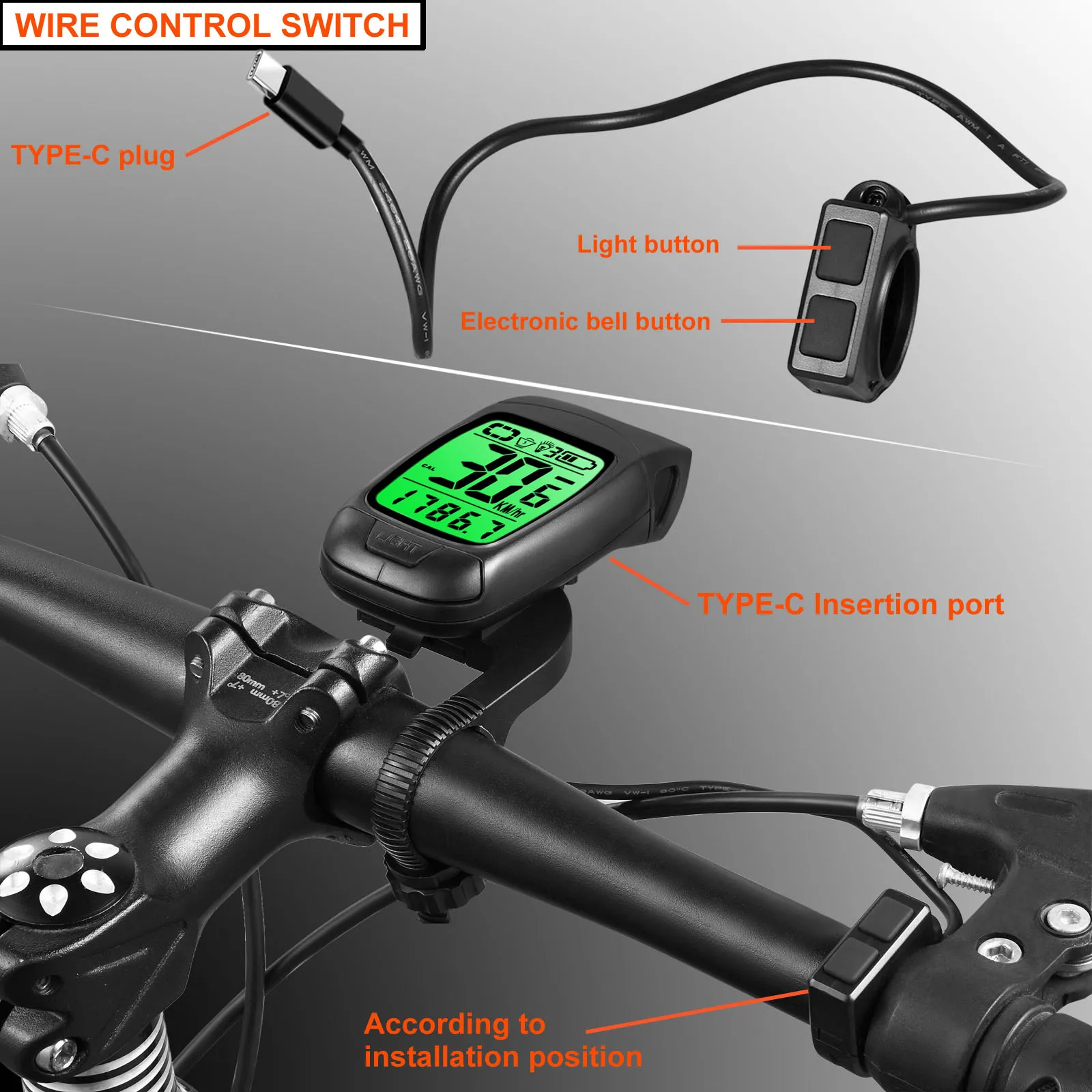 3in1 bicycle wireless computer front light speaker combination, LED light, waterproof, USB charging bike lamp, bicycle accessori