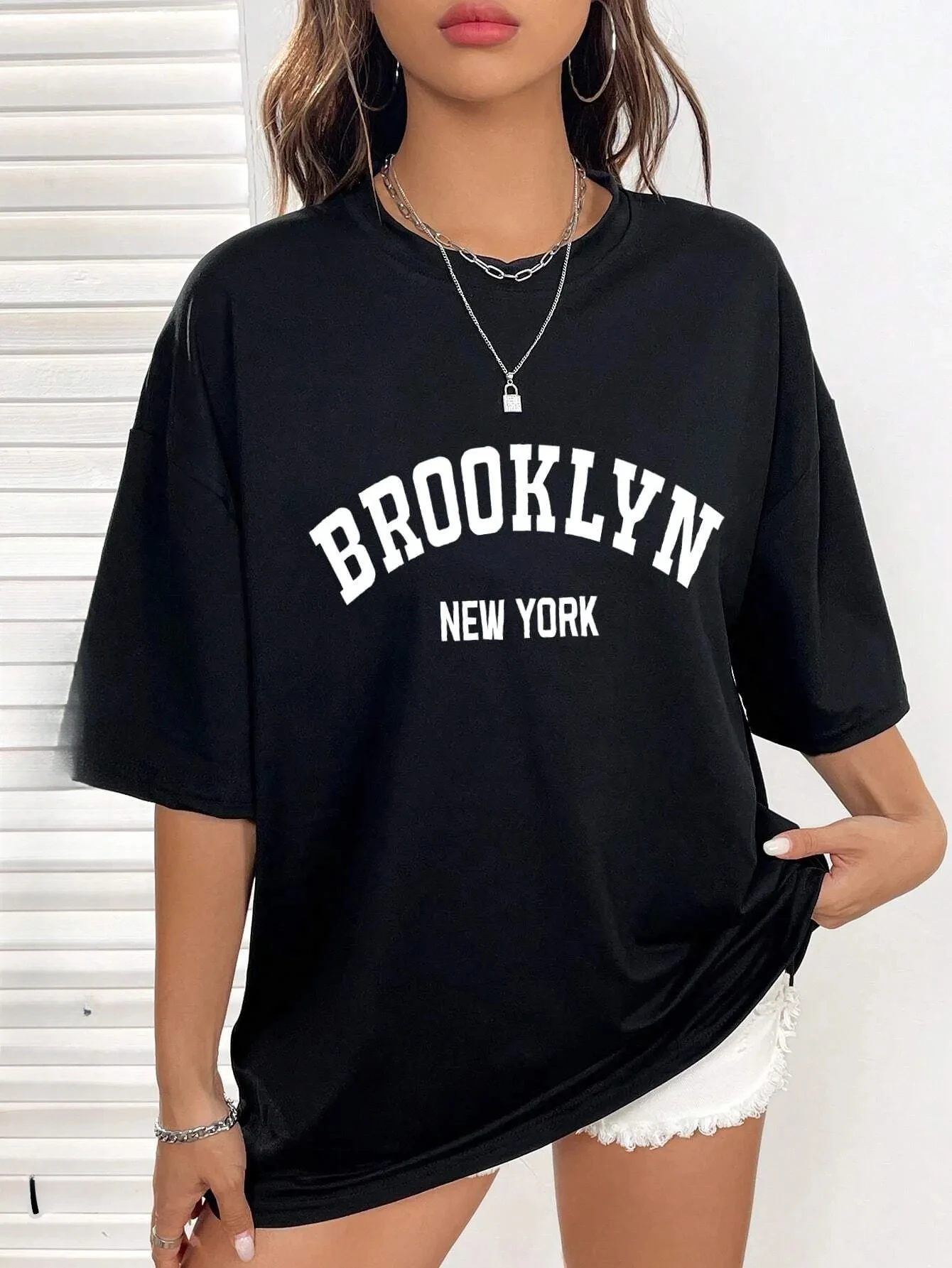 Summer Women Brooklyn New York T-Shirt Fashion Letter Printing Round Neck Clothing Female Vintage Tops Tees Casual Streetwear