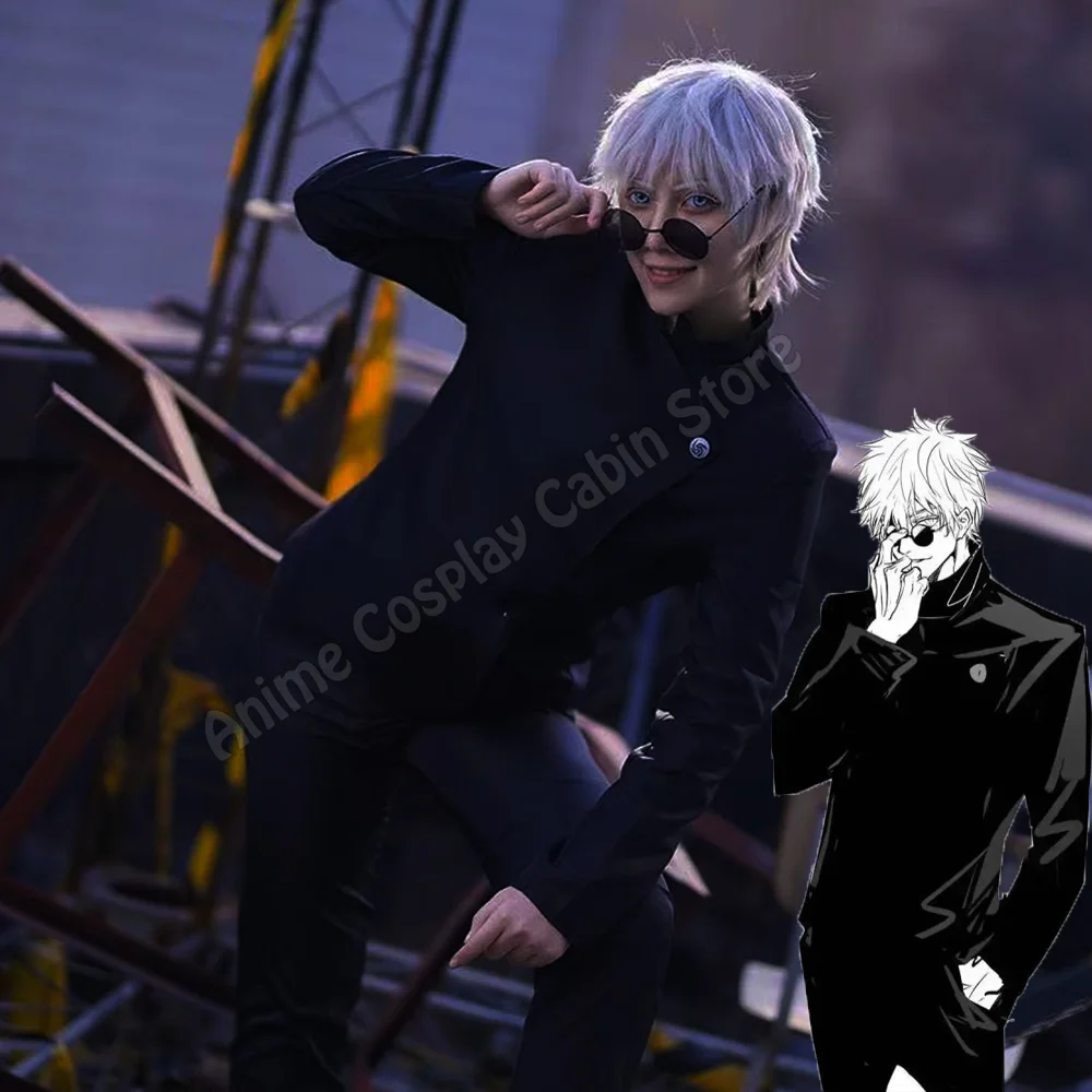 Halloween Anime Jujutsu Kaisen Season 2 Satoru Gojo Cosplay Costume Wig Gojo Satoru Cosplay Suits High School Uniform Sunglasses