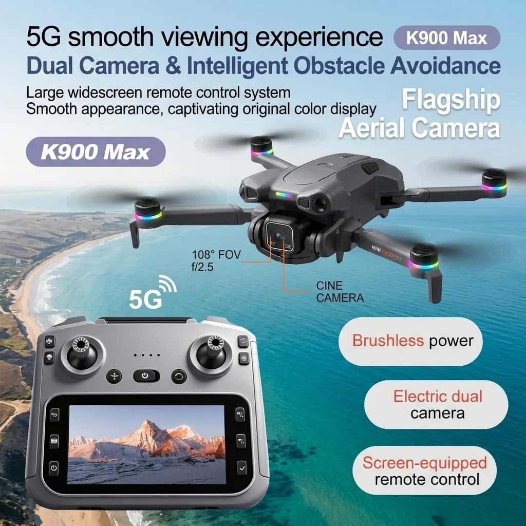 K900 MAX 8K Professional Drone with Dual Camera WiFi FPV Aerial Photography 360° Obstacle Avoidance Quadcopter airdrop Drone Toy