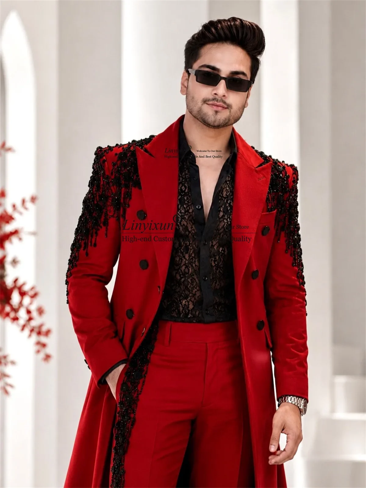 Glitter Diamond Men Suits Customized Long Coat Pants Design Groom Male Blazers 2 Pieces Sets Wedding Party Tuxedos ropa hombre